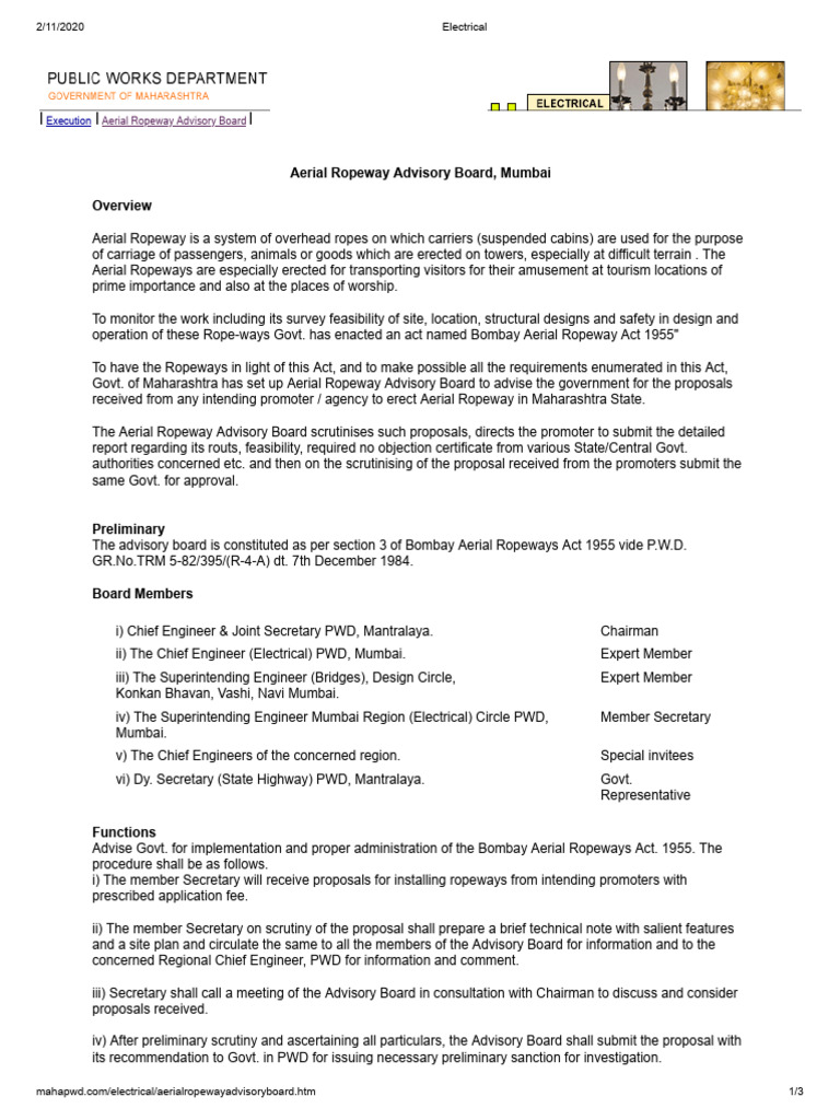 Aerial Ropeway Advisory Board Overview | PDF
