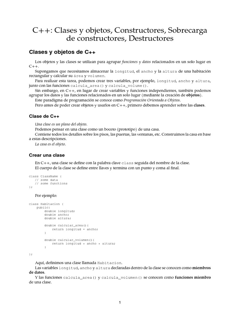 Constructores en C++: Clases y Objetos | PDF | C ++ | Objeto (informática)