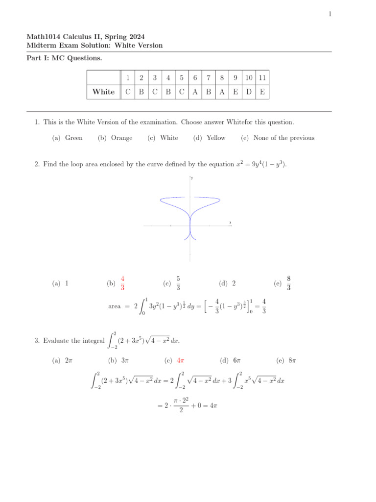 Calculus II Midterm Exam Solutions | PDF | Mathematical Physics | Calculus