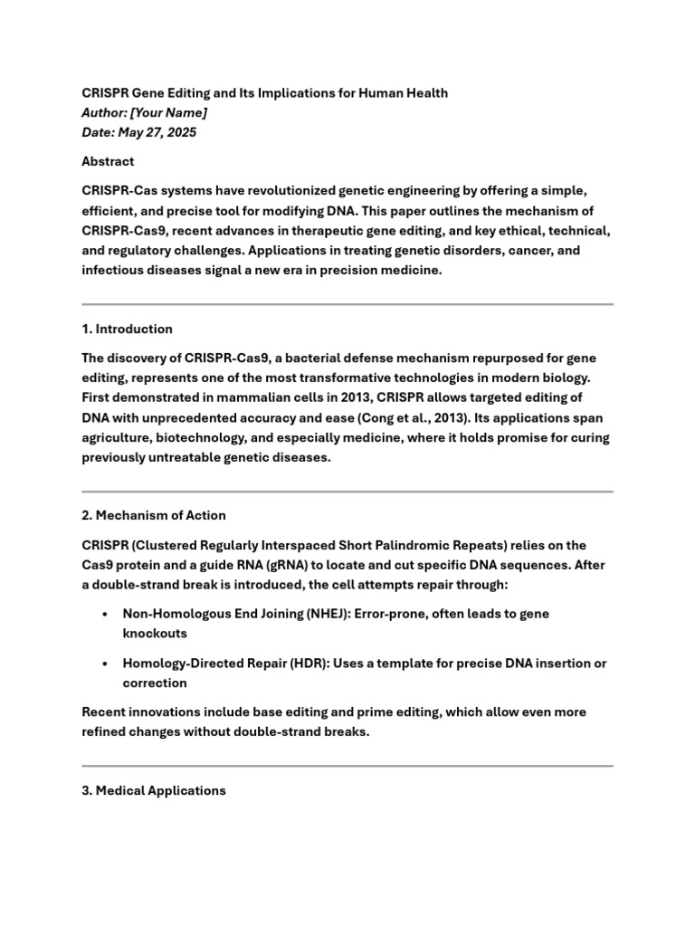 CRISPR Gene Editing and Its Implications for Human Health | PDF ...
