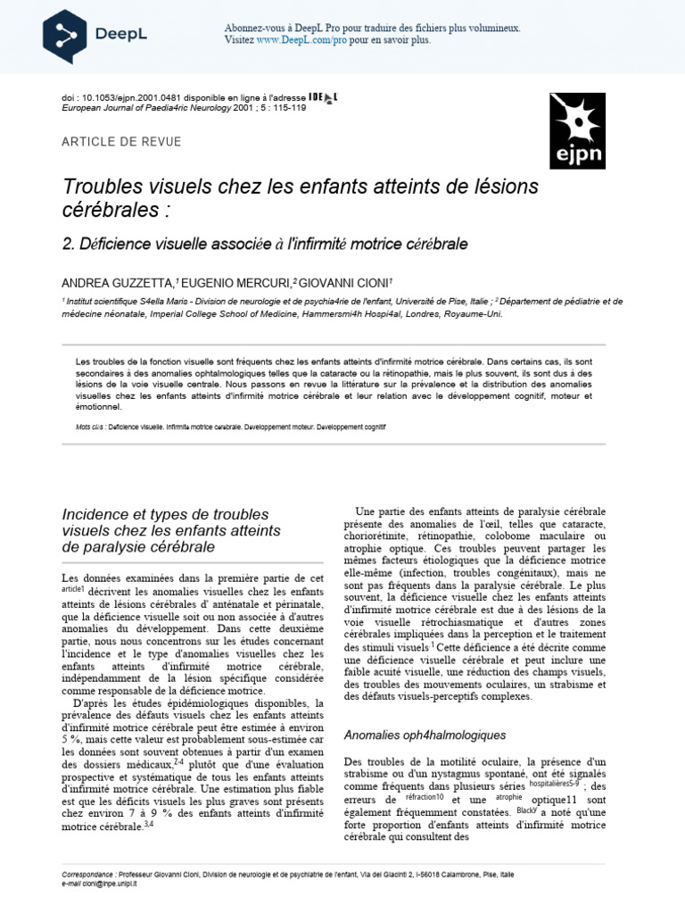 Troubles visuels et infirmité motrice cérébrale | PDF | Système nerveux ...