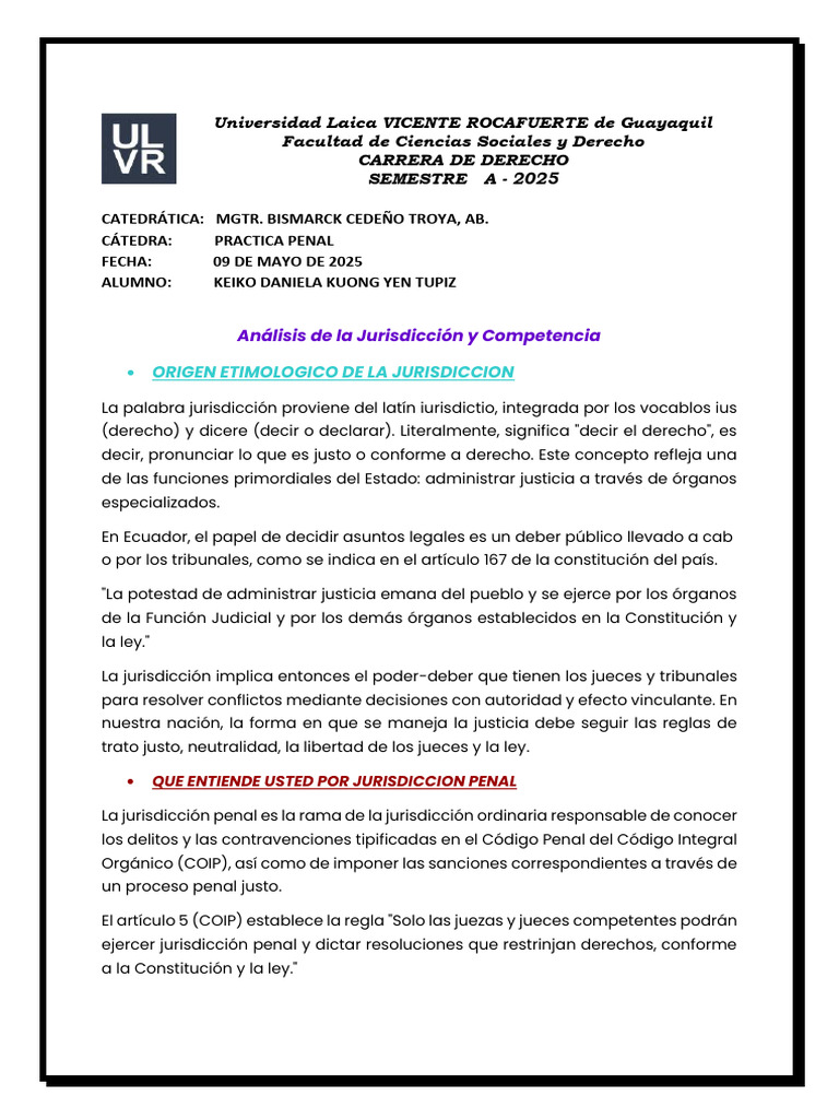 Jurisdicción y Competencia Penal en Ecuador | PDF | Jurisdicción ...