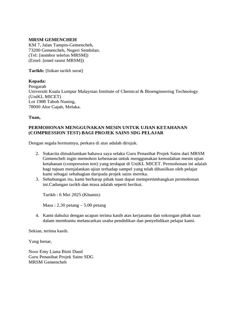 Draft Surat MICET | PDF