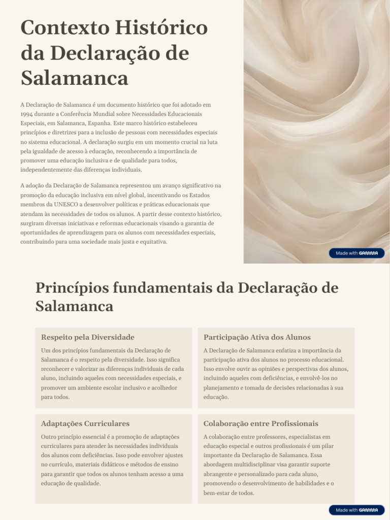 Princípios da Declaração de Salamanca | PDF | Educação Especial ...