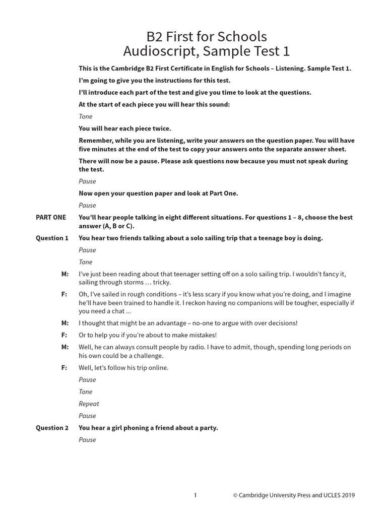 COMPACT B2 FFS Listening Test 1 Audioscript | PDF | Drawing