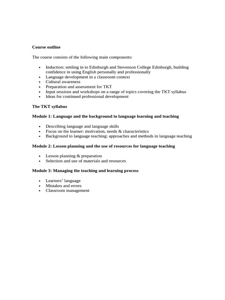 TESOL Course and TKT Exam Overview | PDF | English As A Second Or ...