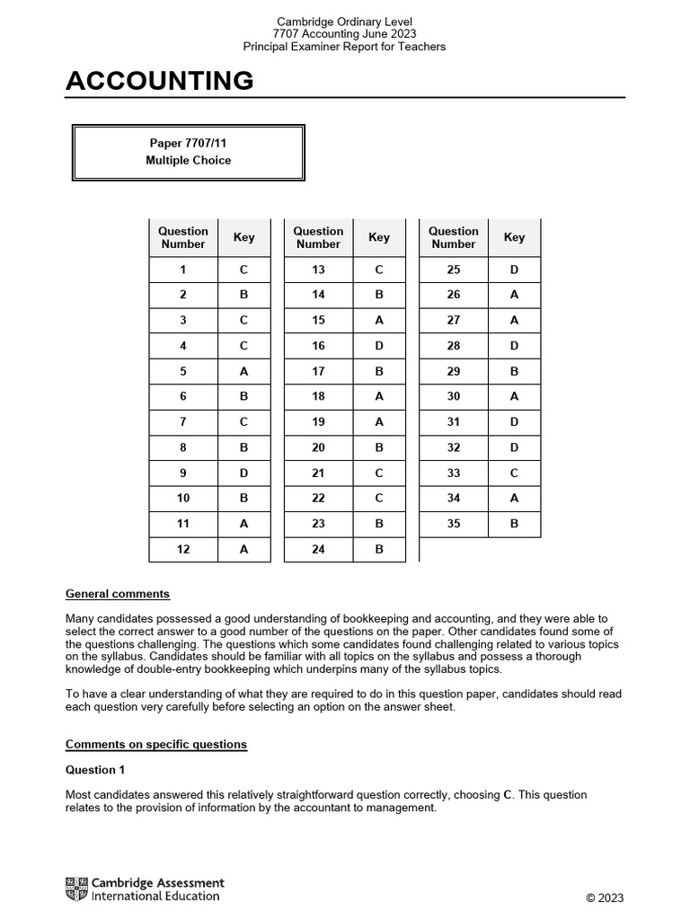 Cambridge O Level Accounting Report 2023 | PDF | Debits And Credits ...