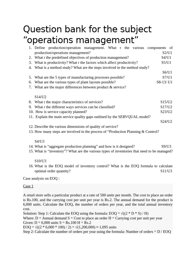 Operations Management Question Bank | PDF | Management Accounting ...