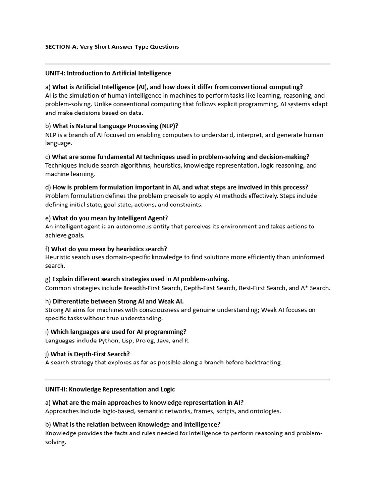 AI Question Bank with Answers | PDF | Logic | Artificial Intelligence