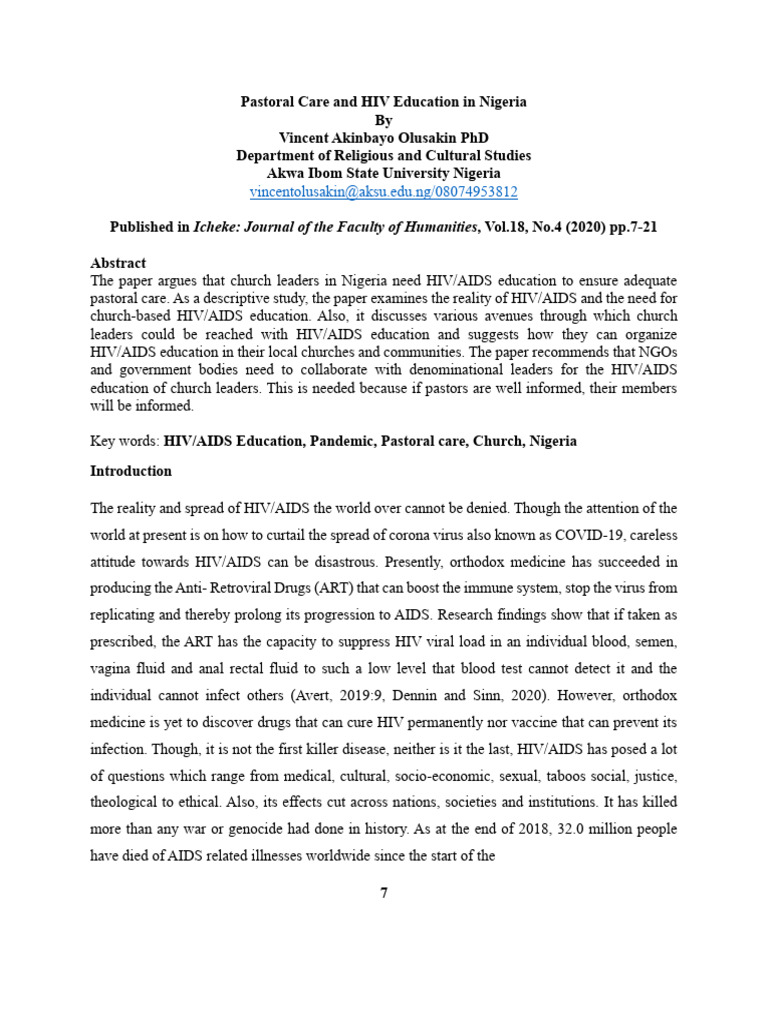 HIV Education for Church Leaders in Nigeria | PDF | Prevention Of Hiv ...