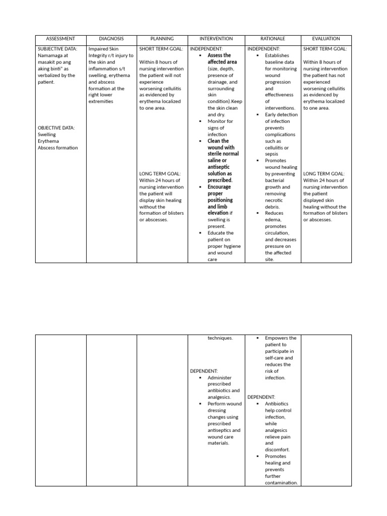Nursing Care Plan for Cellulitis Management | PDF | Wound | Medical ...