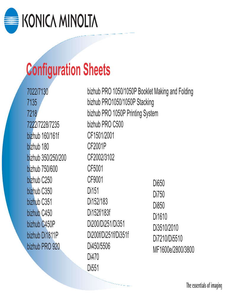 Configuration Sheets for Bizhub Printers | PDF