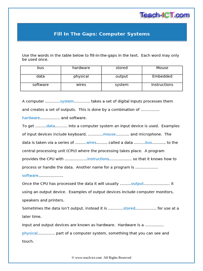 Computer systems fill in the gaps(Completed) | PDF