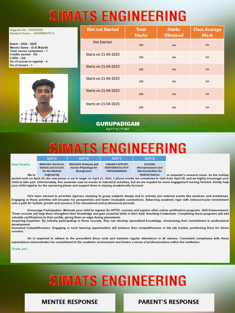 Slot Not Started Total Marks Marks Obtained Class Average Mark | PDF