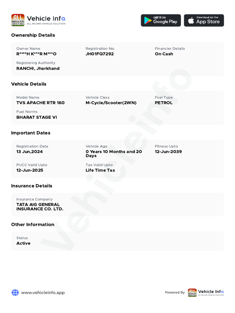 Vehicle Ownership and Details Report | PDF