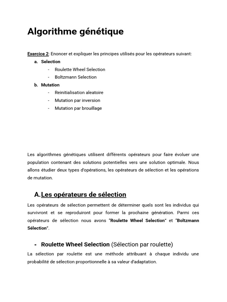 Opérateurs des algorithmes génétiques | PDF | Sélection naturelle ...