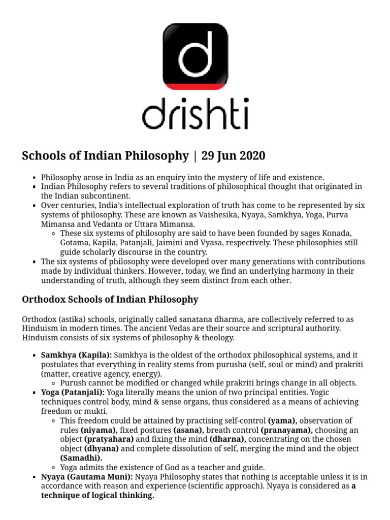 Indian Philosophy: Key Schools Overview | PDF | Vedanta | Brahman