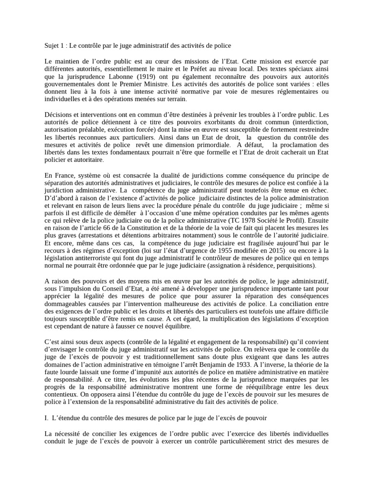 Contrôle du juge administratif sur la police | PDF | Loi | État