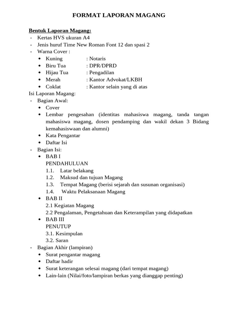 Format Laporan Magang Mahasiswa Hukum | PDF