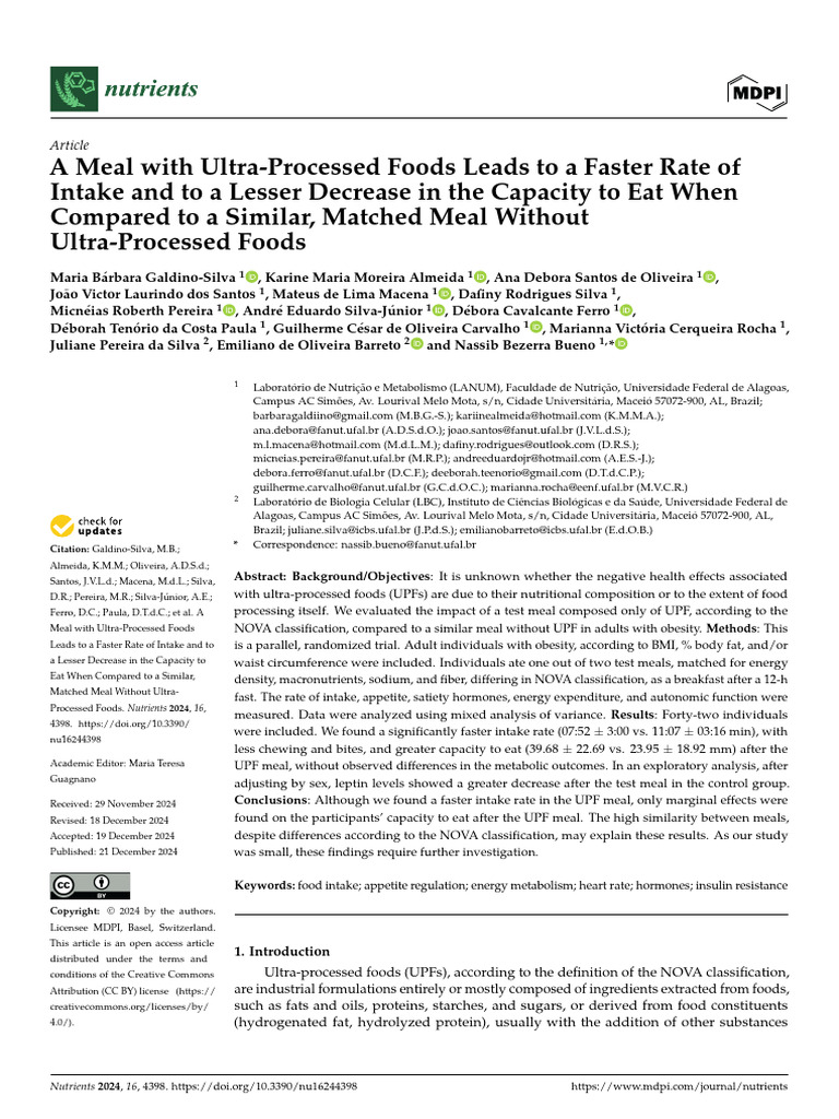 Impact of Ultra-Processed Foods on Eating Rate | PDF | Obesity | Nutrition