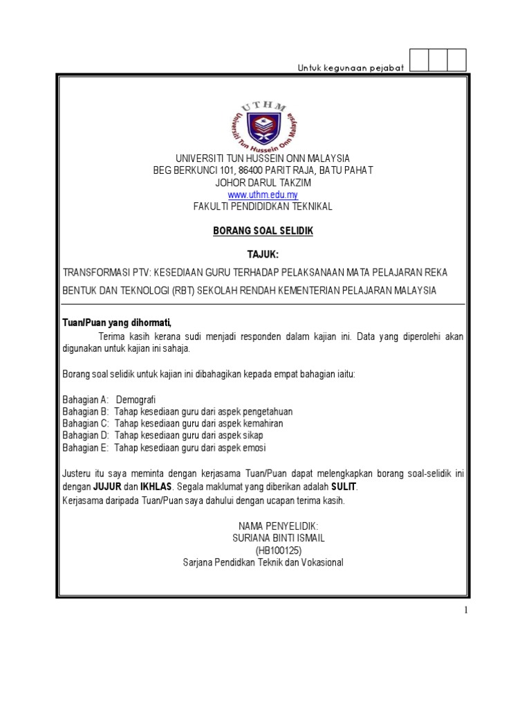 Borang Soal Selidik Tajuk:: www.uthm.edu.my