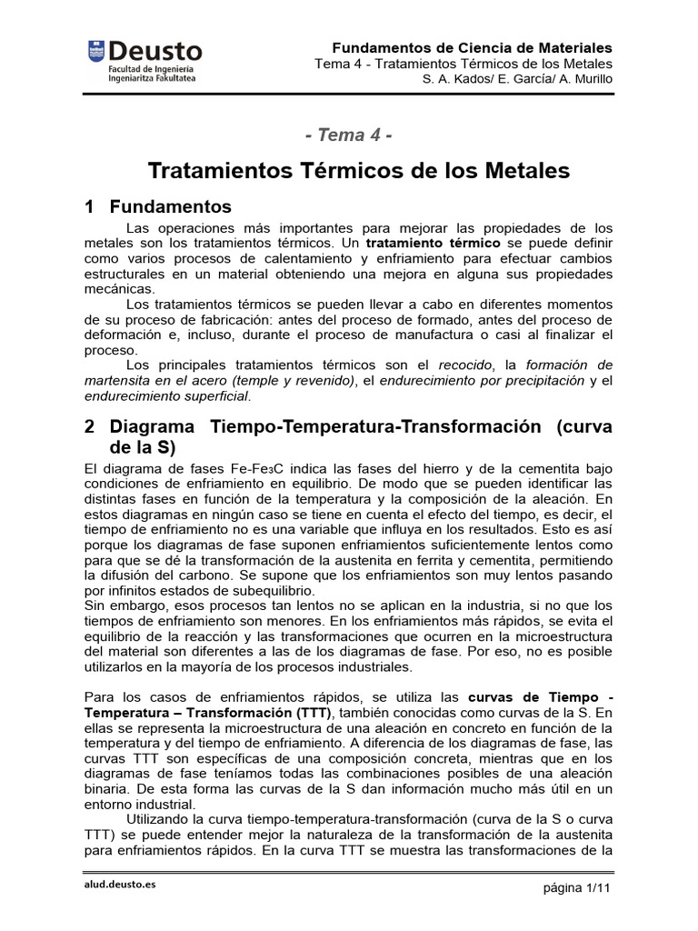 Tratamientos Térmicos y Curvas TTT | PDF | Tratamiento a base de calor ...