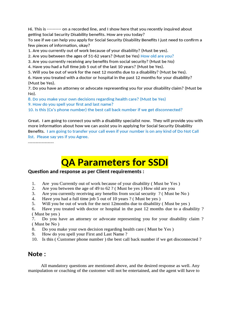Social Security Disability Benefits Call Guide | PDF | Social Security ...