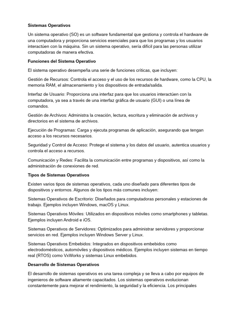 Funciones y Tipos de Sistemas Operativos | PDF | Sistema operativo ...