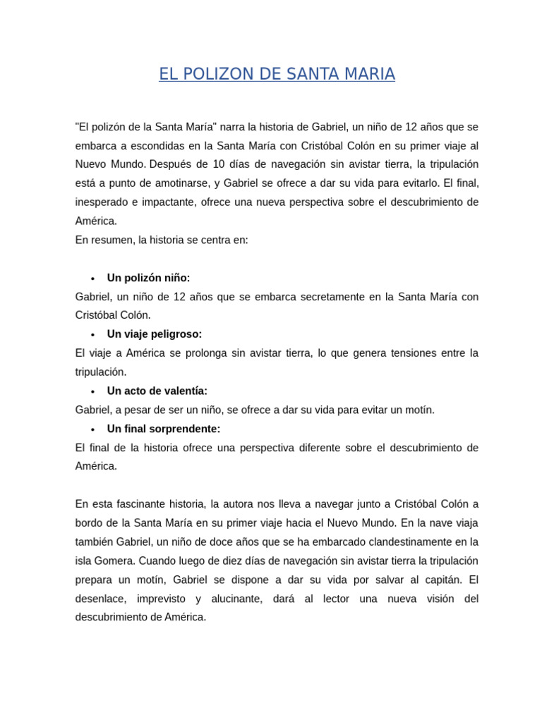 El polizón de la Santa María: Valor y aventura | PDF | Exploración | Envío