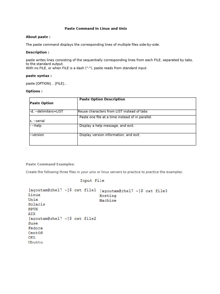 Linux Paste Command Guide | PDF | Unix | Computer Science