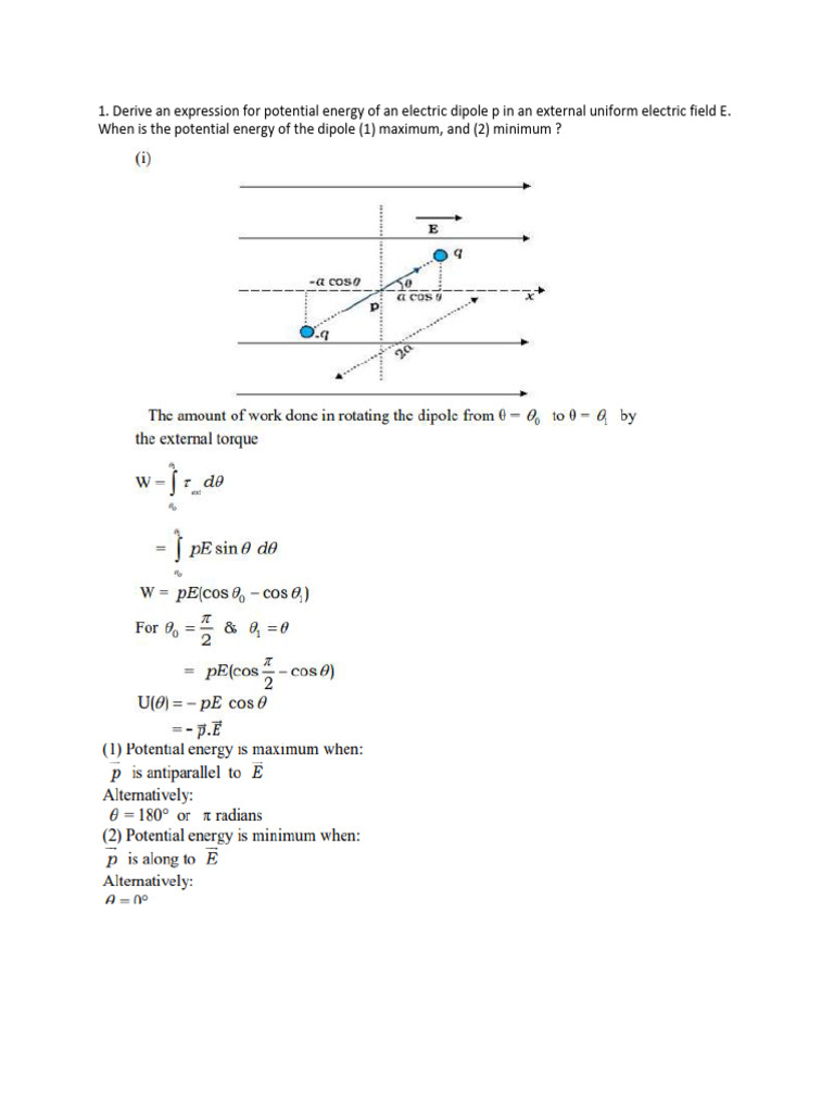 Electric Dipole and Capacitor Energy Analysis | PDF