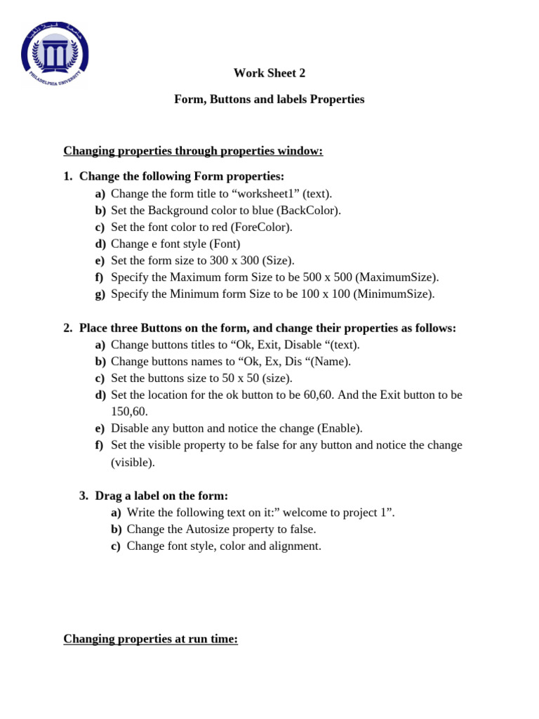 Form and Button Properties Guide | PDF