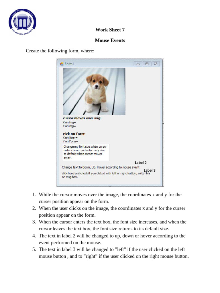 Mouse Events Interaction Worksheet | PDF