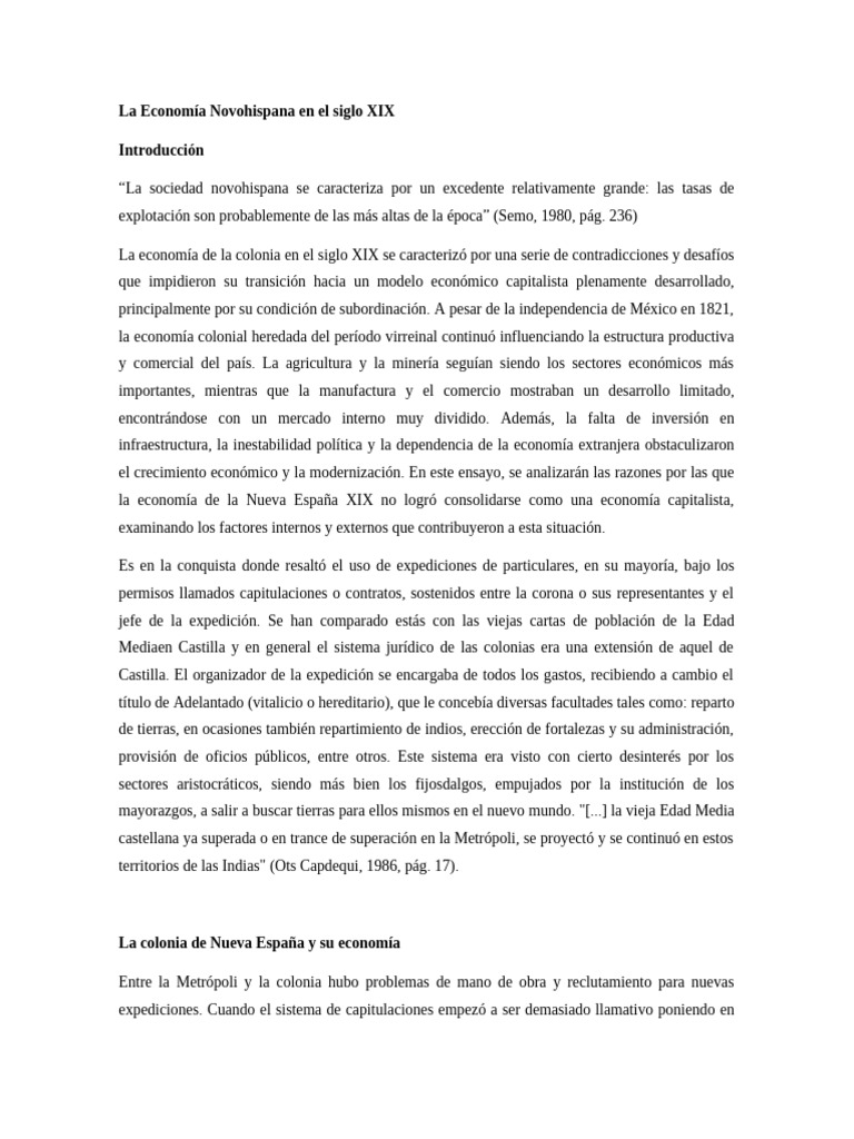 Economía Novohispana en el Siglo XIX | PDF | Nueva españa | Capitalismo