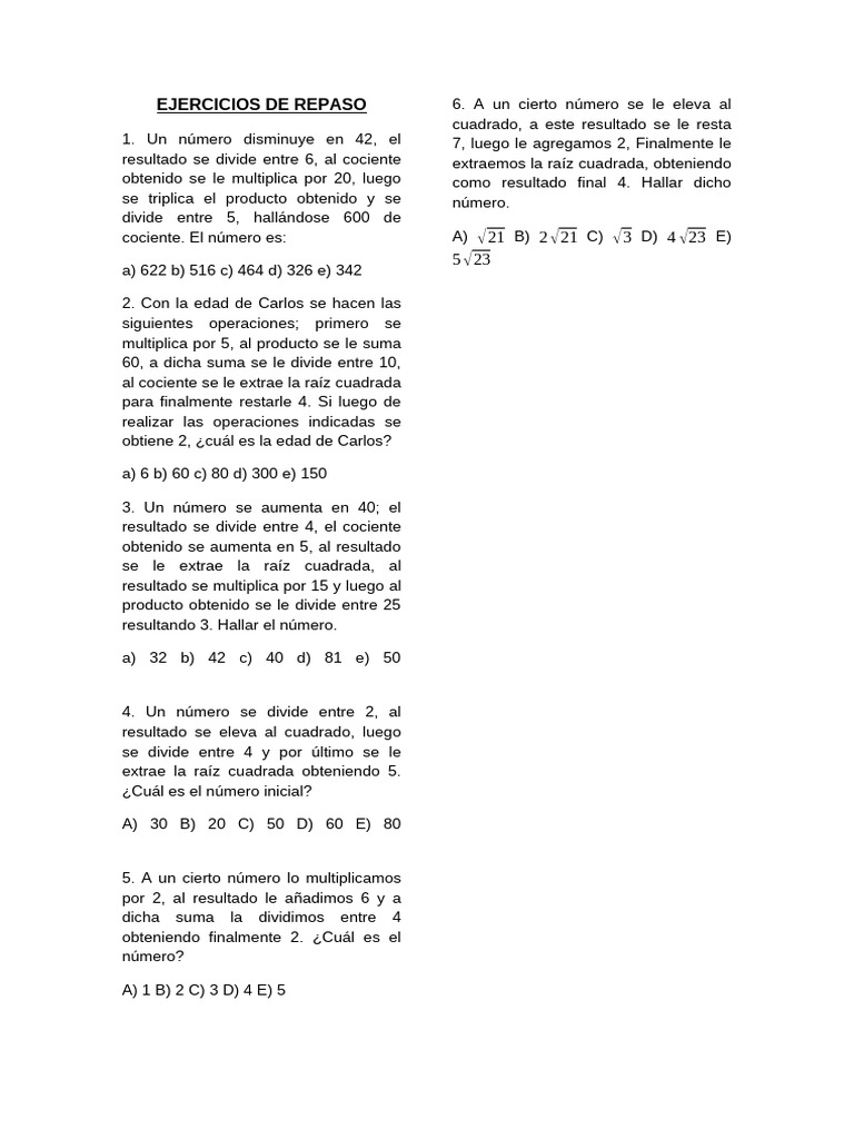 Ejercicios de Repaso | PDF