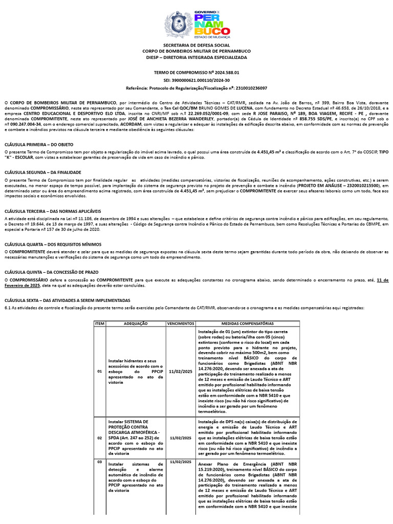 Termo de Compromisso de Segurança Contra Incêndio | PDF