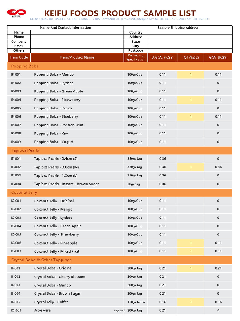 Keifu Foods Product Sample List | PDF | Fruit Preserves | Milkshake