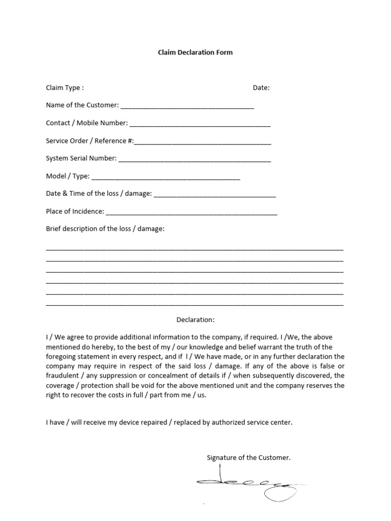ADP Claim Declaration Form | PDF