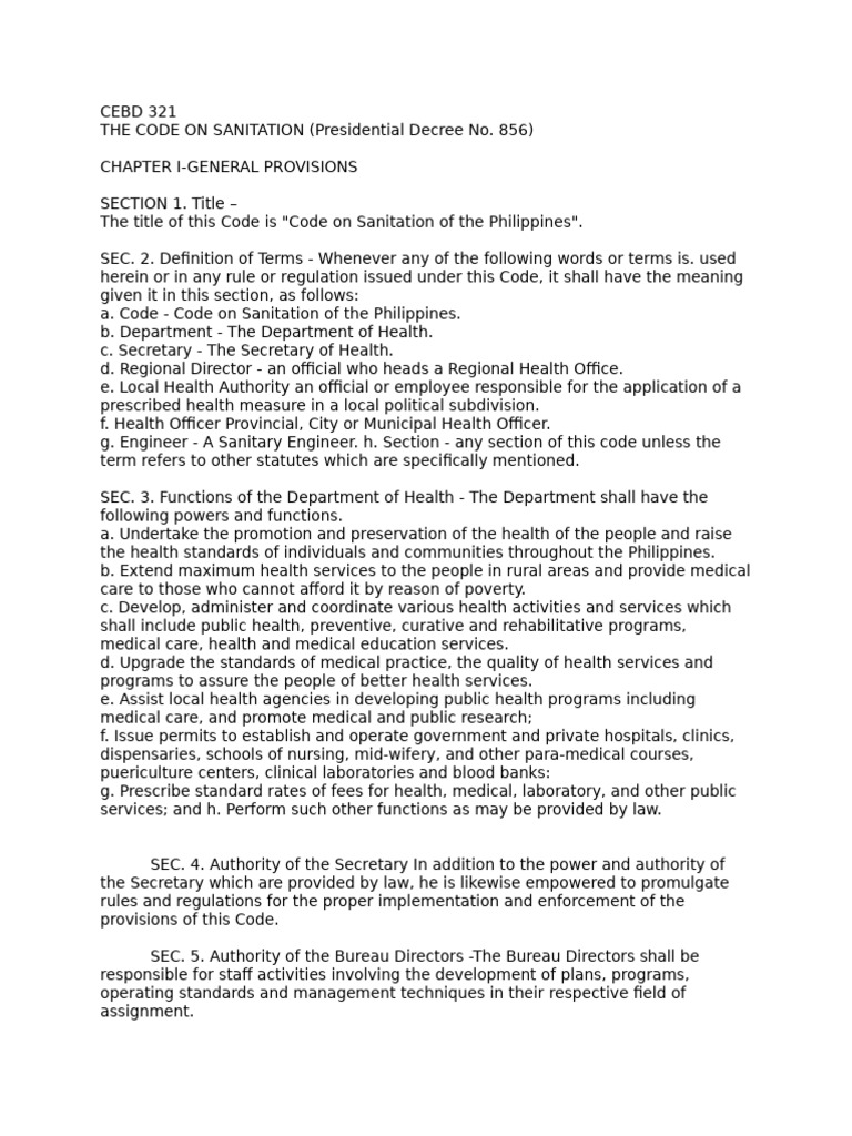 Philippines Code on Sanitation Overview | PDF | Ventilation ...
