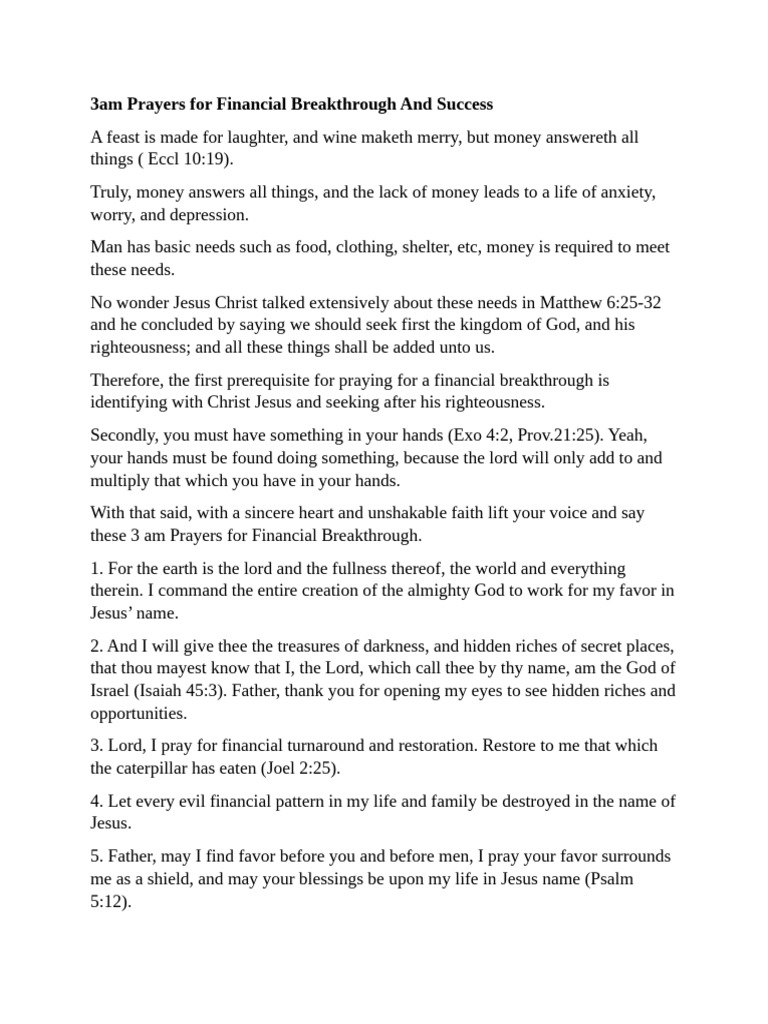 3AM Prayers for Financial Breakthrough | PDF | Prayer | Jesus