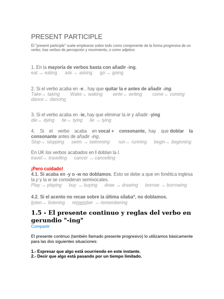 Reglas del Present Participle en Inglés | PDF | Verbo | Tipología ...