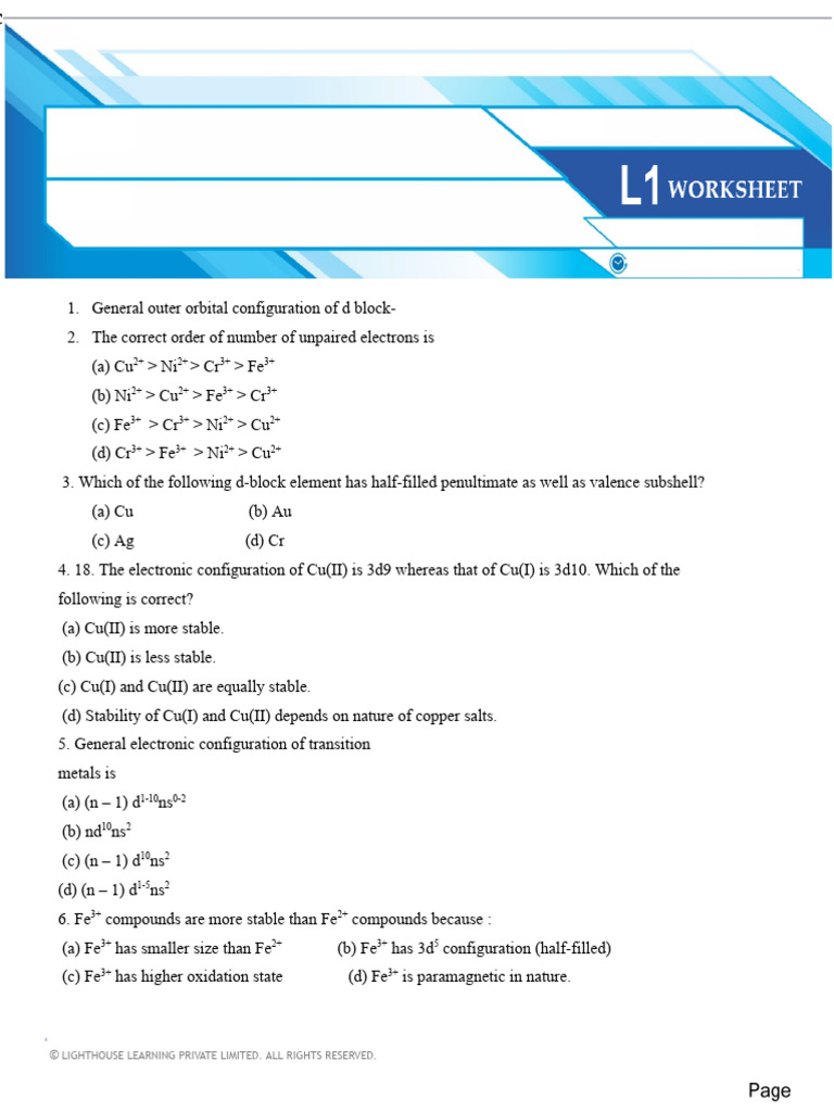 L1 - Worksheet D and F 2025 | PDF | Electron Configuration | Chemical ...