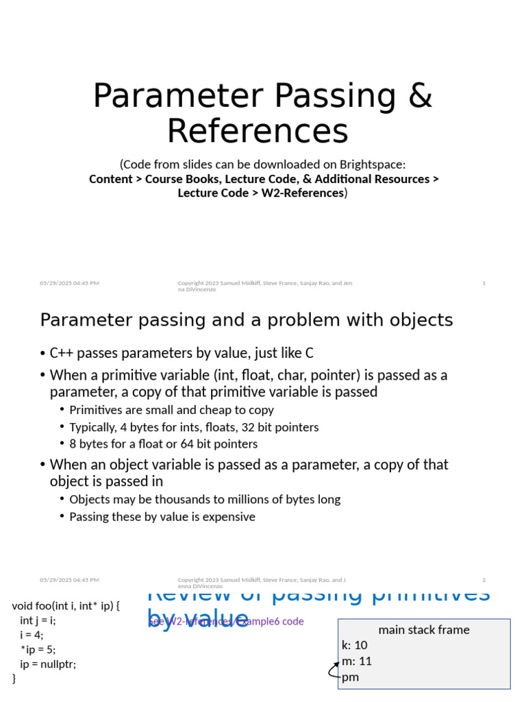 W2 L2 ReferencesParameterPassing2 | PDF | Pointer (Computer Programming ...