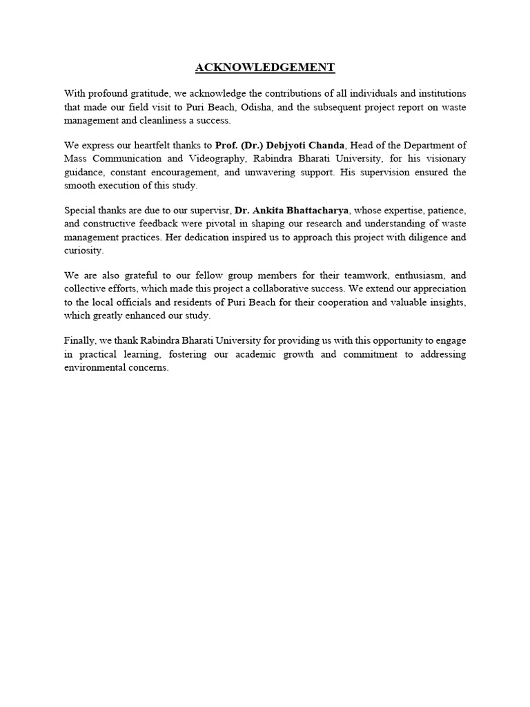 Acknowledgement for Waste Management Project | PDF