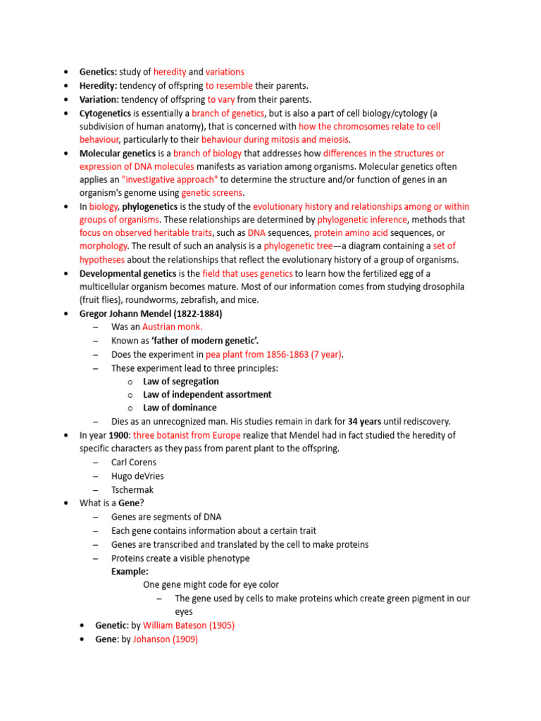 Overview of Genetics and Heredity Concepts | PDF | Genetics | Dominance ...