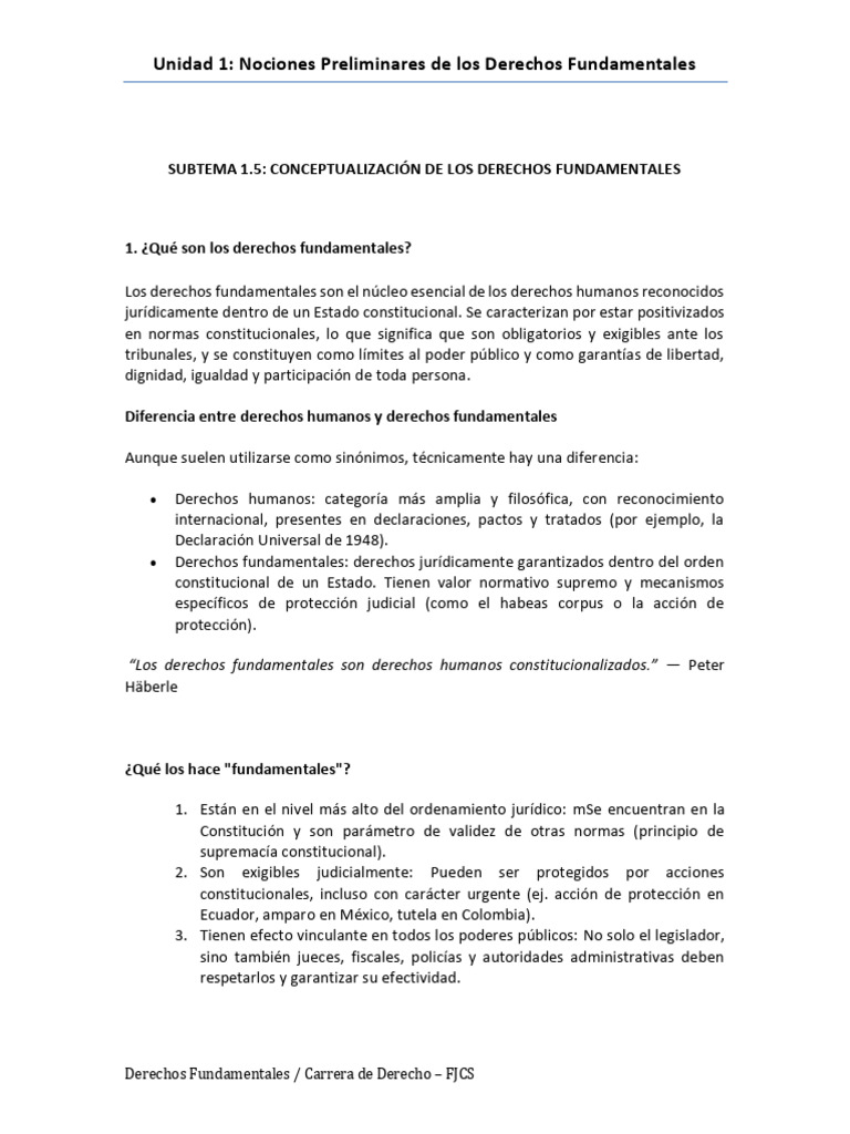 Unidad 1 Subtema 1 5 Conceptualización Derechos Fundamentales | PDF ...