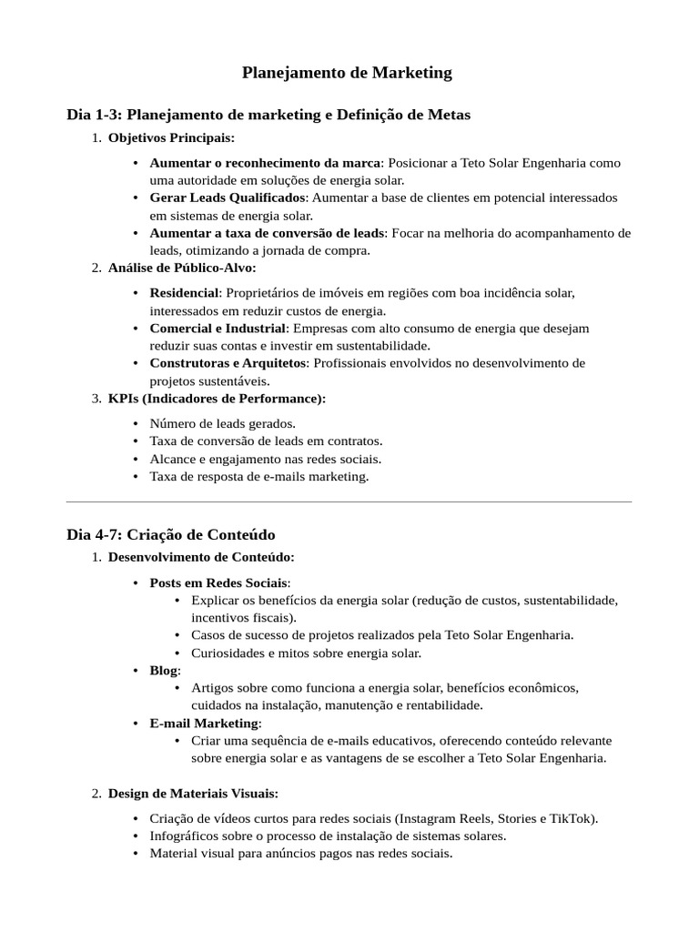 Planejamento de Marketing para Energia Solar | PDF | Marketing | Custo