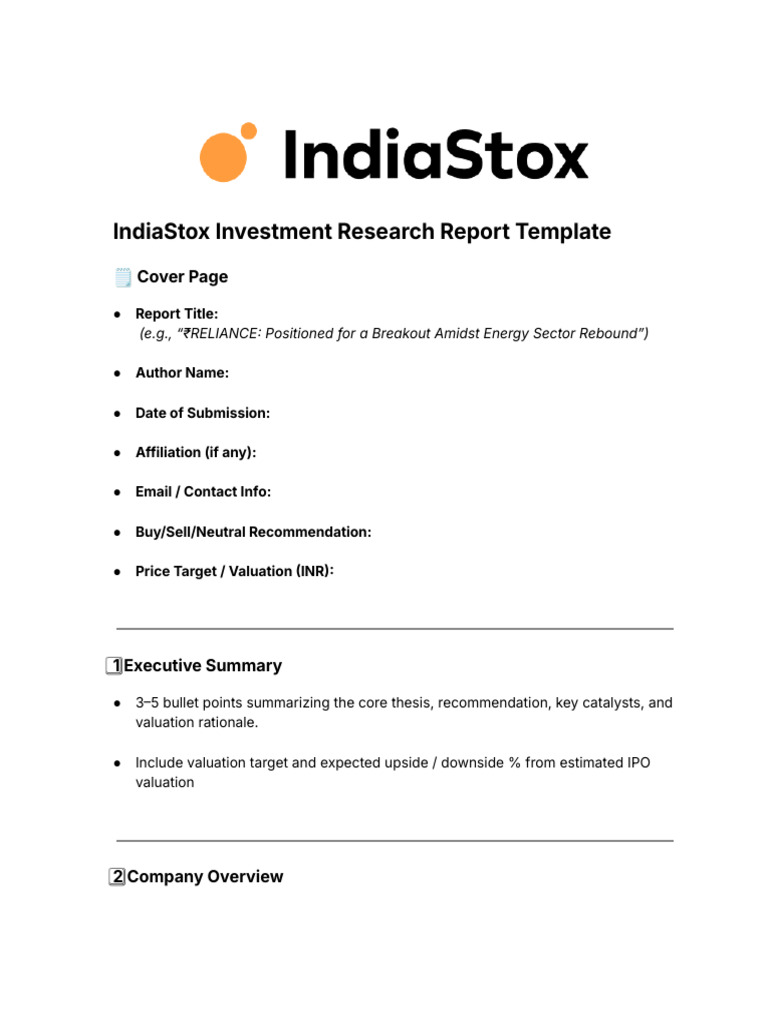 681be043e8f19 IndiaStox Investment Research Report Template | PDF