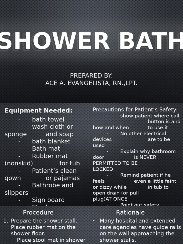 Patient Shower and Bath Assistance Guide | PDF | Shower | Bathroom