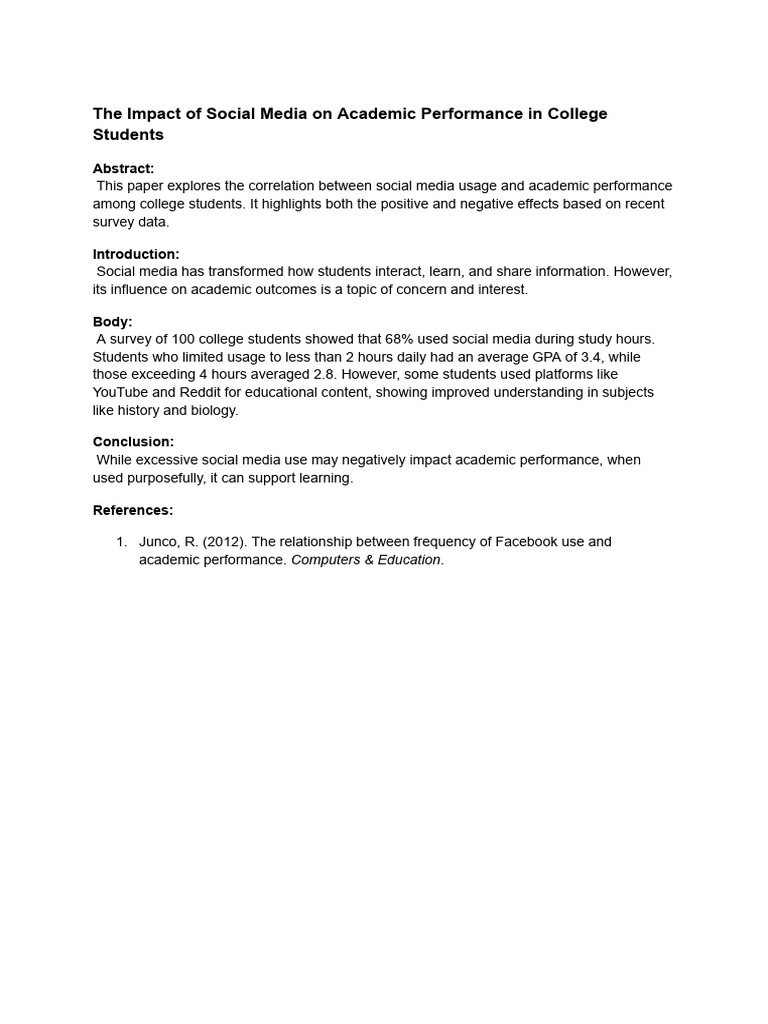 The Impact of Social Media On Academic Performance in College Students ...
